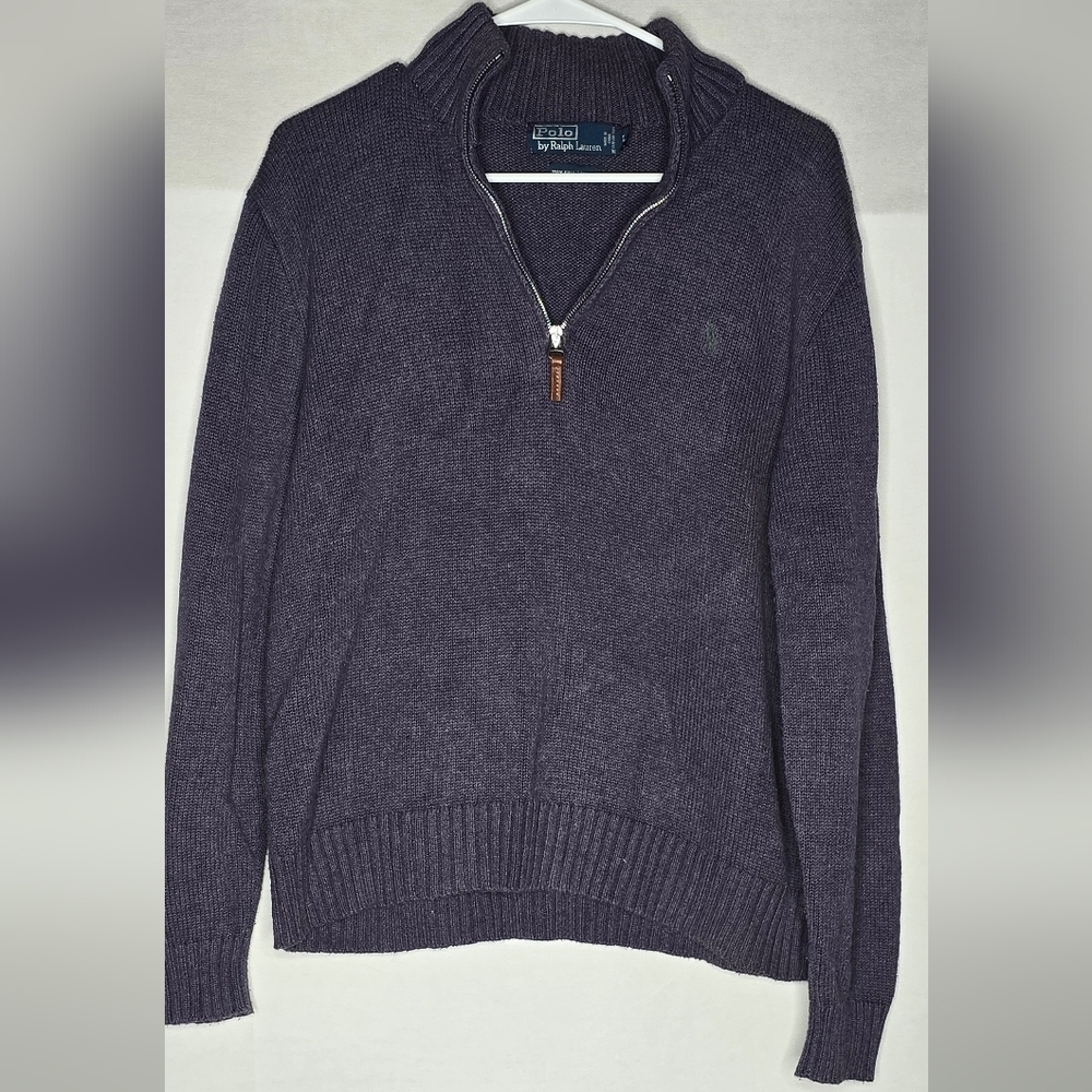 Polo Ralph Lauren Sweater Mens Large Purple Cotton 1/4 Zip Pullover Sweatshirt